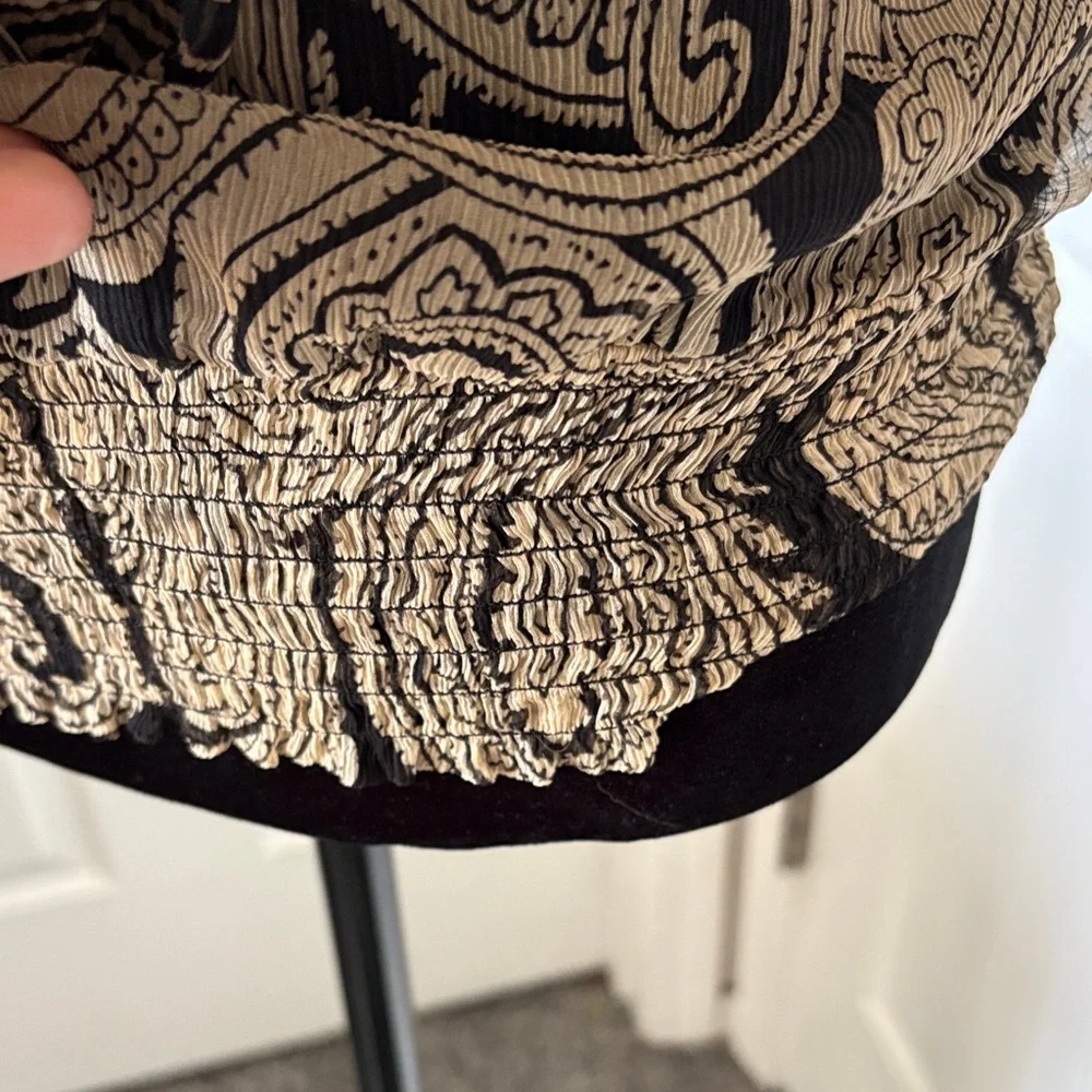 Elena Solano Paisley Silk Chiffon Sleeveless Blouse With Smocked Waist